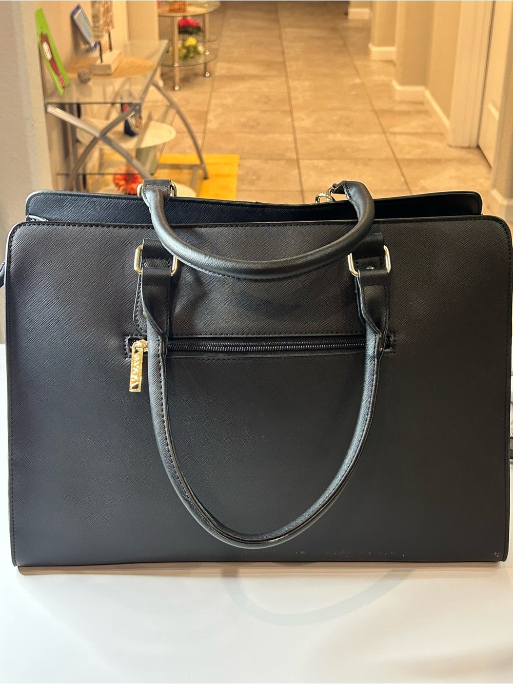 Black-Women's Laptop Tote Bag with Bow Charm - Sleek Professional Work Bag - Picture 6 of 14
